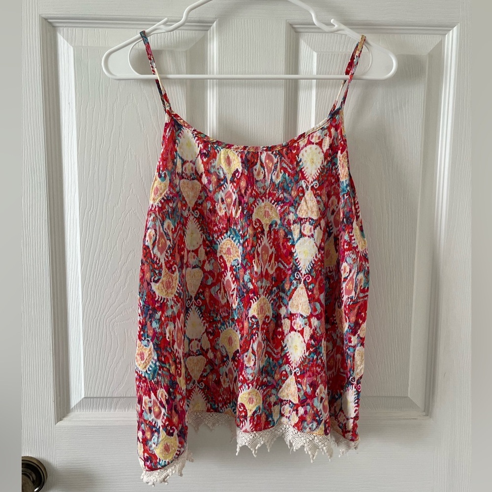 Mossimo Supply Co. Red Multicolor Ikat-Style Spaghetti Strap Tank